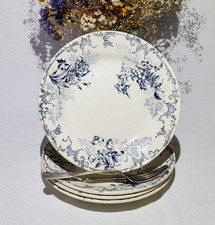 4 assiettes plates en faïence de Choisy le Roi modèle Floreal, terre de fer
