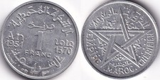 1 Franc 1951 1370 Maroc Morocco Empire Chérifien / Mohammed V