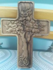 Hand Carved Tree with Roots of Life on Cross 