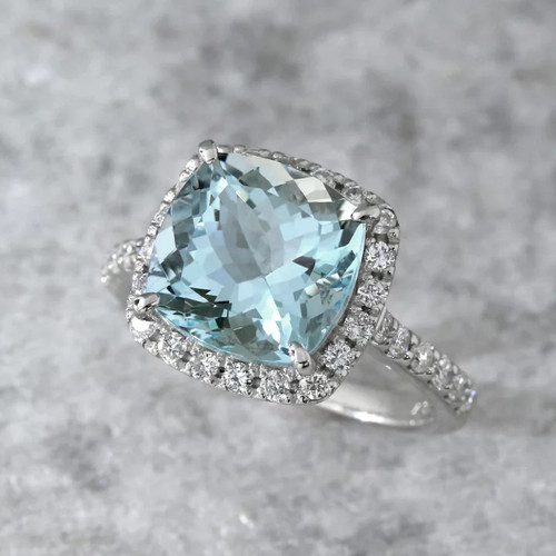 Bague halo coussin aquamarine - coussin,