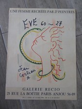 RARE AFFICHE POSTER 1960 JEAN COCTEAU GALERIE RECIO EVE ORIGINALE