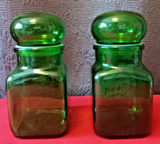 2 bocaux en verre vintage, couleur verte, bouchon boule