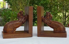 Serre-livres ancien en bois Art Déco - Dragons chinois