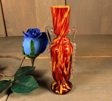 Ancien Vase en Verre Art Nouveau Franz Welz Bohème Tchèque Rouge Jaune Marbré