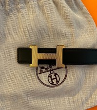 Hermès Ceinture Femme Taille 95 24mm Noir/Gold Boucle H Dorée - Authentique