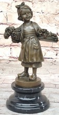 Signée Enfant Statue Bronze Sculpture Artistique Home Décoration Pièce Figurine