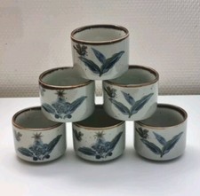 6 Tasses à thé, café/JAPONAIS céramique, FLEURS BLEU Raffinées Et Oiseau Vintage