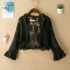 Femmes Dentelle Mousseline Fine Cardigan Court Manteaux Vestes Protection Été