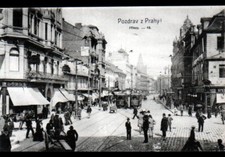 POZDRAV PRAHY / PRAGUE (Tchequie) TRAMWAYS au COMMERCE "LOBL" animé début 1900