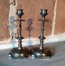 Paire chandeliers anciens Art Deco métal argenté candélabres bougeoirs