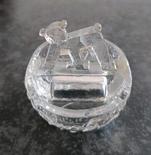 Ancien saleron, salière et poivrière en verre, décor chien