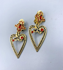 Boucles d’oreilles doré clip vintage cœur baroque rouge rubis bleu saphir noir