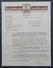 Facture 1944 BOIS AFRICAINS CONTREPLAQUES BAC BEGLES BORDEAUX illustrée 39