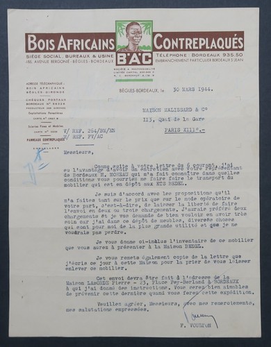 Facture 1944 bois africains - bois,