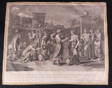 Gravure de François Chereau d'après Nicolas Poussin "Rebecca au puits"