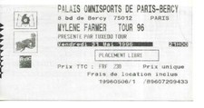RARE / TICKET BILLET DE CONCERT - MYLENE FARMER : LIVE A PARIS ( FRANCE ) 1996