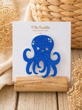 Broche pieuvre pailletée bleu