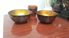 Ancien bol verre bois - ancien, laque