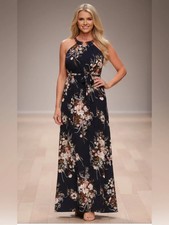 Navy floral halter maxi dress - navy,