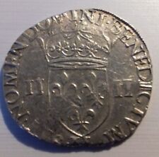 Henri III ROI DE FRANCE RARE Quart d’écu , A LA CROIX DE FACE 1582 H LA ROCHELLE