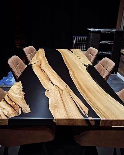 Table bois époxy noir - bois,