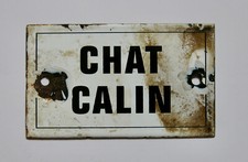 CHAT CALIN, plaque émaillée chat calin, plaque emaillee chat .