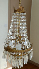 Lustre montgolfière avec pampilles en cristal 3 étages en cascade 3 feux