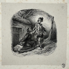 Homme Kilt Ecosse LITHOGRAPHIE Villain EUGENE LAMI coll. Beurdeley XIX°