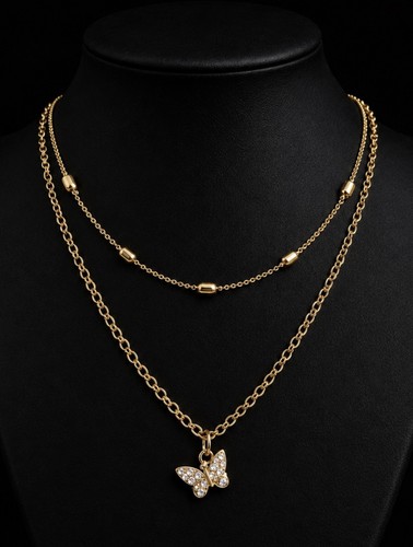 Collier double rang papillon - rang,