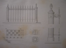 Lithographie Grille fer forgé Statue Friedrich Wilhelm III Thiergarten BERLIN