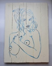 Tableau - Pochoir sur Bois - Miss SINTDOOR Visage + Buste Femme -Stéphane M SM