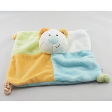 Doudou plat chat bleu vert