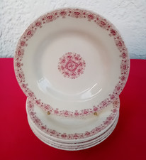 6 assiettes creuses porcelaine opaque rose de Gien modèle Montmorency