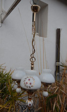 lustre opaline fleurettes blanc motifs rose 3 feux