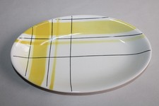 Ravier ovale en faïence Salins France, décor Montréal jaune, torchon, A