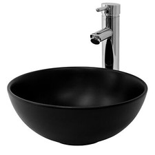 Vasque à poser salle de bain bassin rond noir mat en céramique Ø 320 x 135 mm