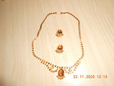 Parure fantaisie : collier et boucles pince avec pierre, très bon état
