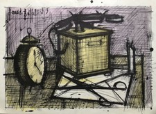 Bernard Buffet — Téléphone, horloge ciseaux — lithographie signée & datée 1955.
