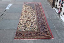 Ancien Fragment Main Fabriqué Traditionnel Oriental Laine Blanc Rouge Chemin