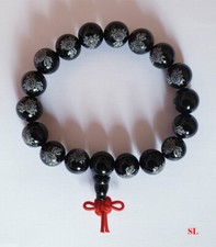 Bracelet porte bonheur mala  tibétain en pierre agate 10mm lotus Zen sérénité