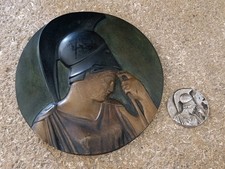 Lot Plaque Médaille Bronze Art Déco R. Cochet Déesse Athéna 832 g 185 mm & 50 mm