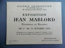 MABLORD Jean carton invitation exposition galerie Charpentier Paris 1938 Dessins