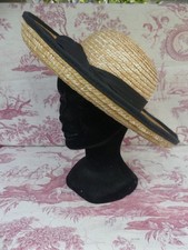 Chapeau de Paille style Breton ruban noir taille 51 ,34cm de diamètre Vintage
