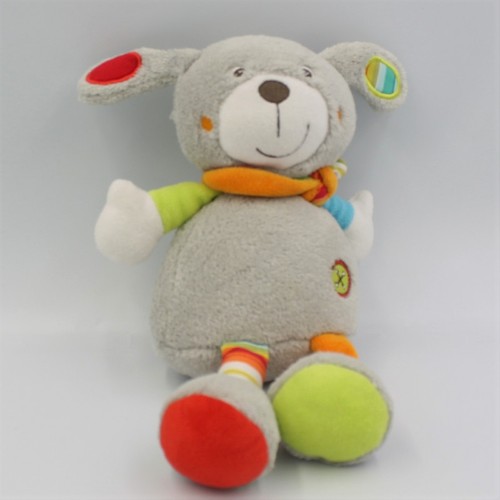 Doudou chien gris rouge vert