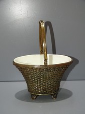 -ANCIEN VIDE POCHE PETIT PANIER LAITON Tressé intérieur Céramique blanche   D
