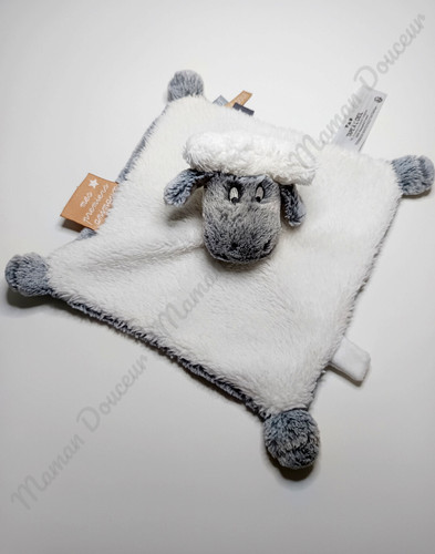 Doudou plat carré mouton - plat, gris