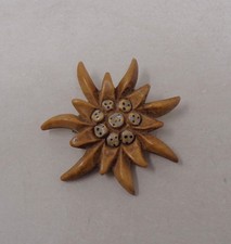 Broche ancienne en bois - 1930-40's ART DECO - Décor Edelweiss