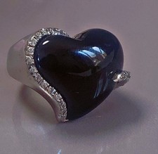 Belle bague argent coeur jais