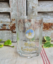 ANCIENNE CHOPE DE BIERE EN VERRE EMAILLEE MOTTE CORDONNIER