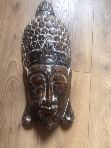 Masque bouddha bois argenté - masque,